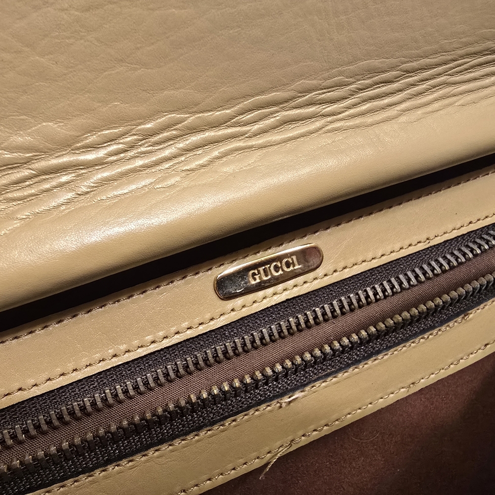 Vintage Gucci Tan Beige Leather Handbag - Picture 4 of 14